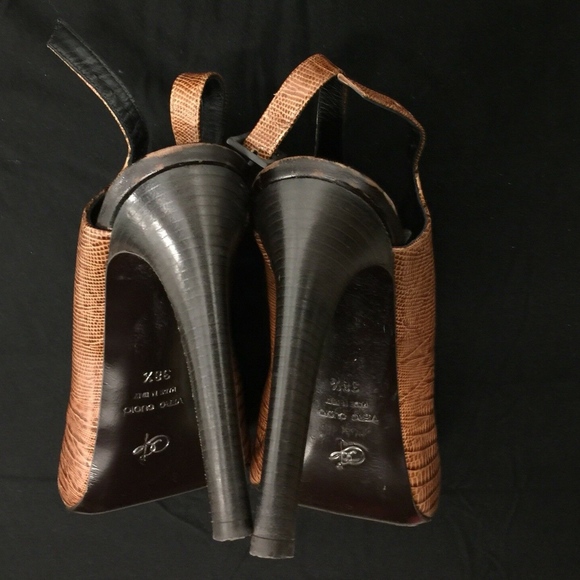 Proenza Schouler 100% Leather Cognac Lizard Peep-toe Sandals - Picture 4 of 8